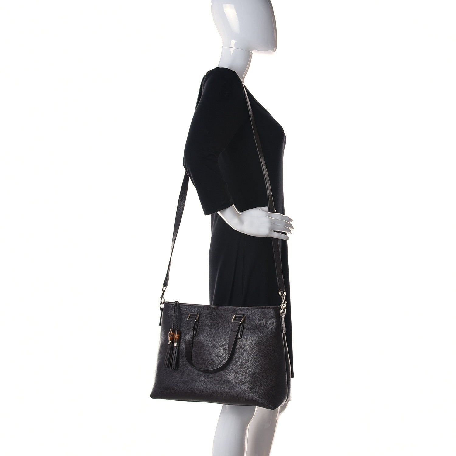 Gucci Calfskin Bamboo Tassel Top Handle Tote Dark Brown 2 of 13
