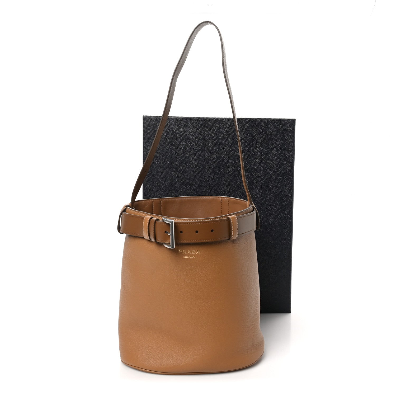Prada Calfskin Buckle Bucket Bag With Belt Caramel 10 of 10