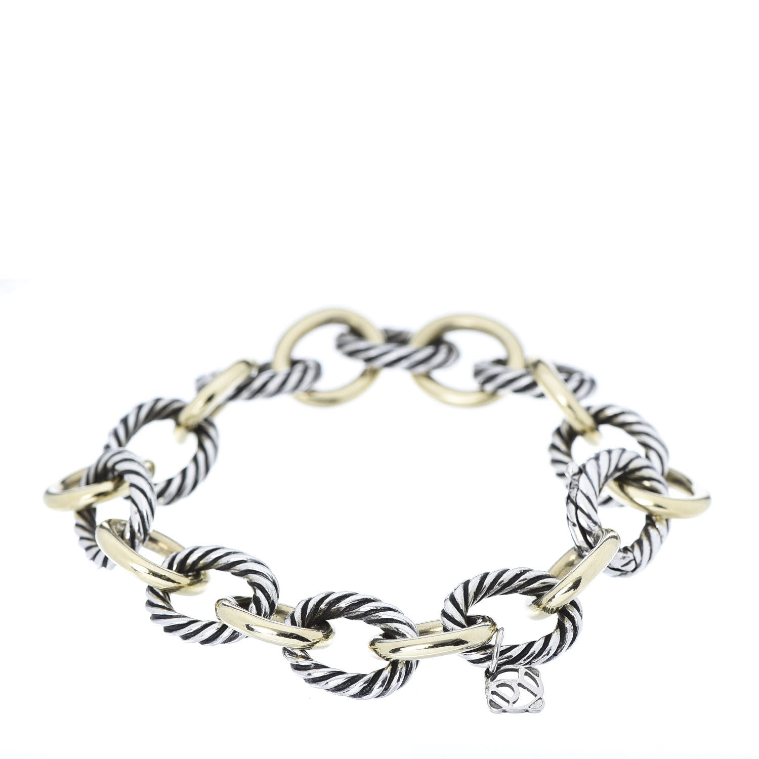 David Yurman Sterling Silver 18K Yellow Gold 12mm Large Oval Link Bracelet 5 of 5
