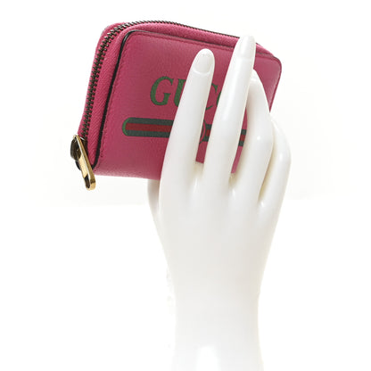 Gucci Grained Calfskin Logo Zip Around Card Case Box Pink Green 2 of 6