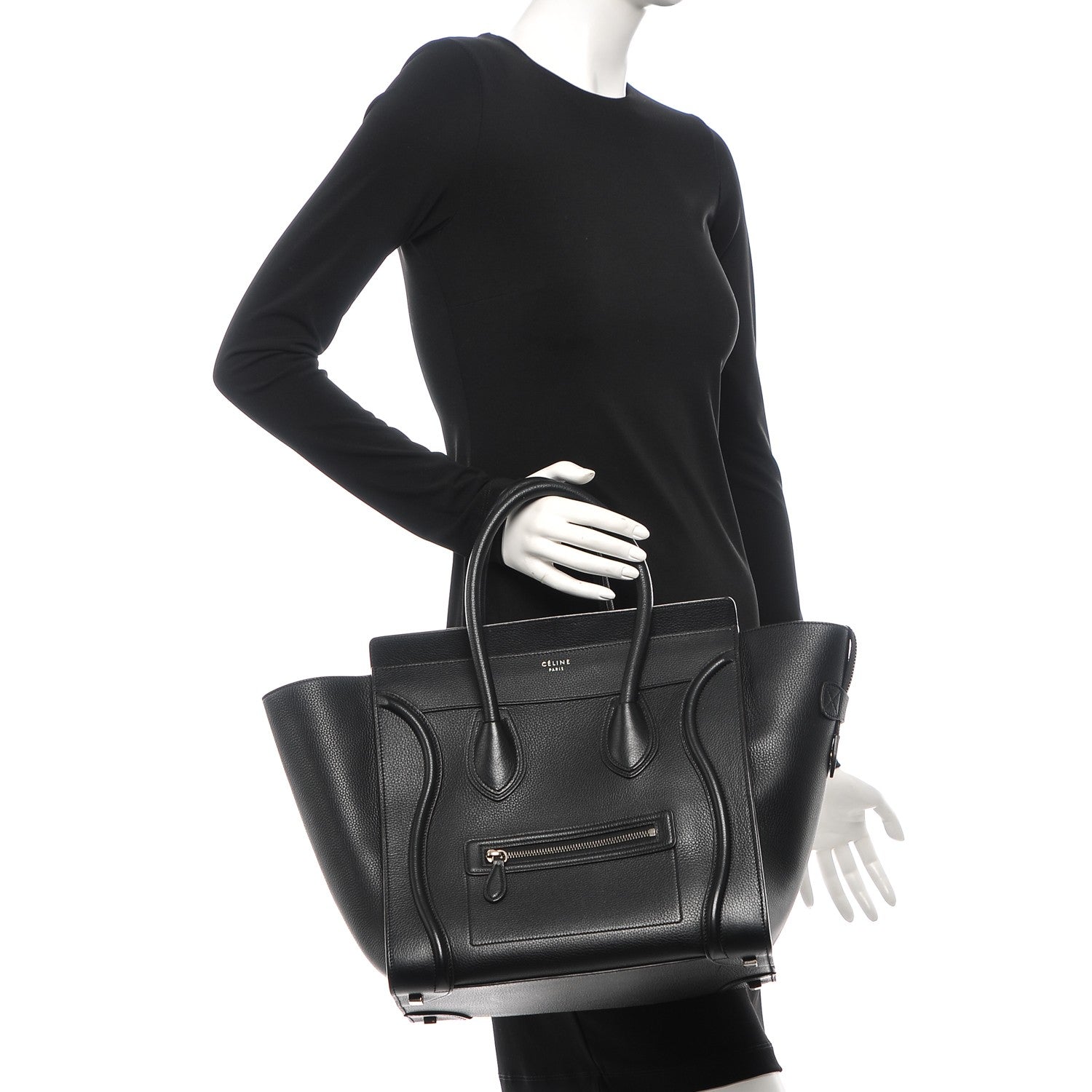 Celine Drummed Calfskin Mini Luggage Black 2 of 8
