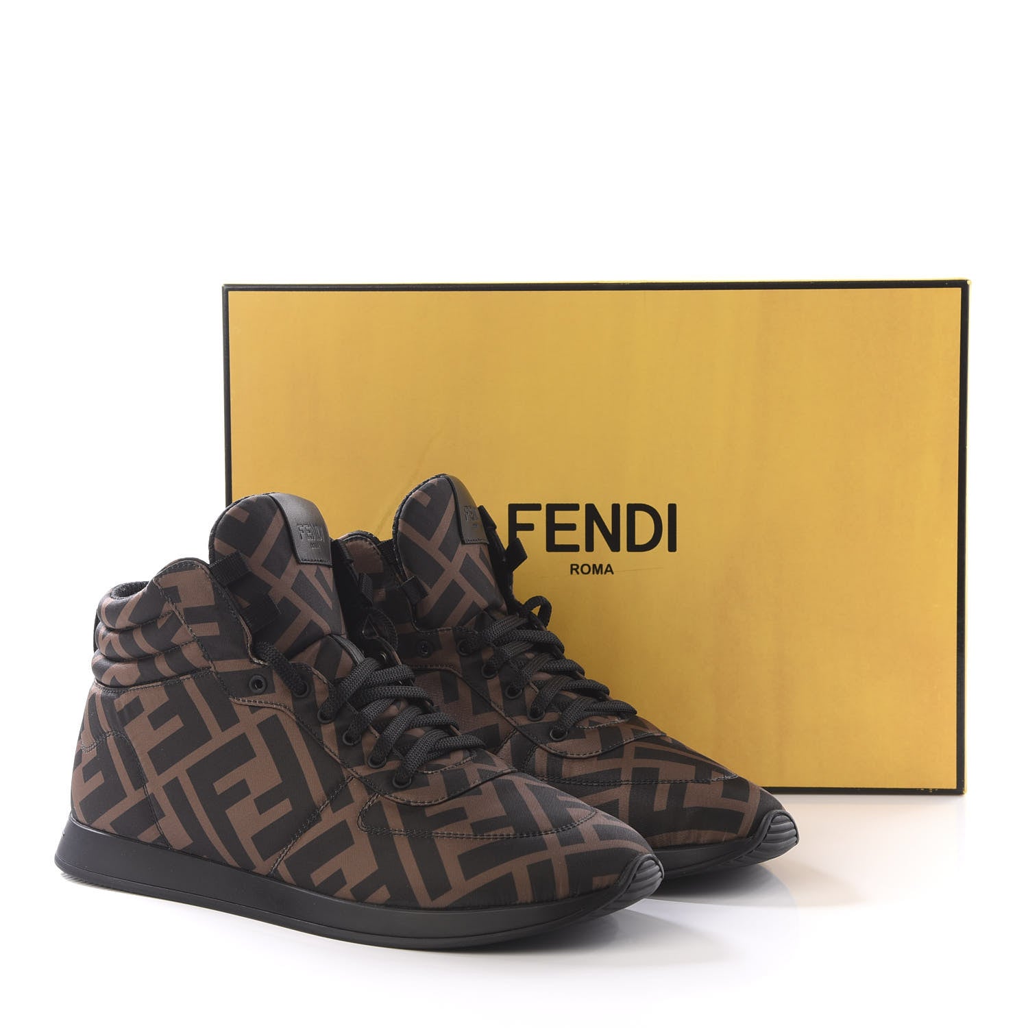 Fendi Nylon FF Reloaded High Top Sneakers 41 Tobacco Black 9 of 9