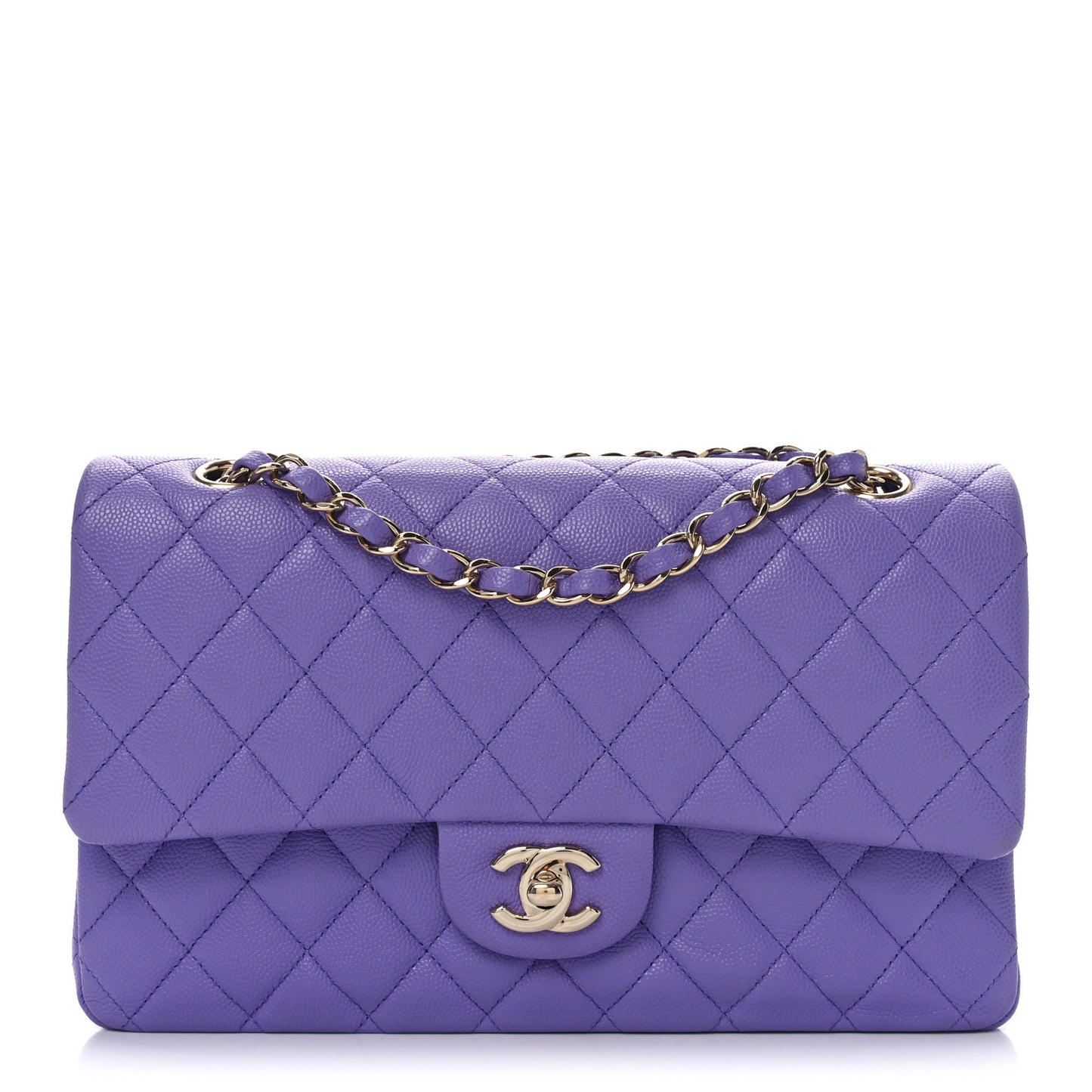 Caviar Quilted Medium Double Flap Purple