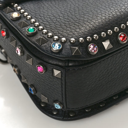 Valentino Garavani Pebbled Calfskin Medium Guitar Strap Rockstud Rolling Flap Saddle Bag Black 8 of 9