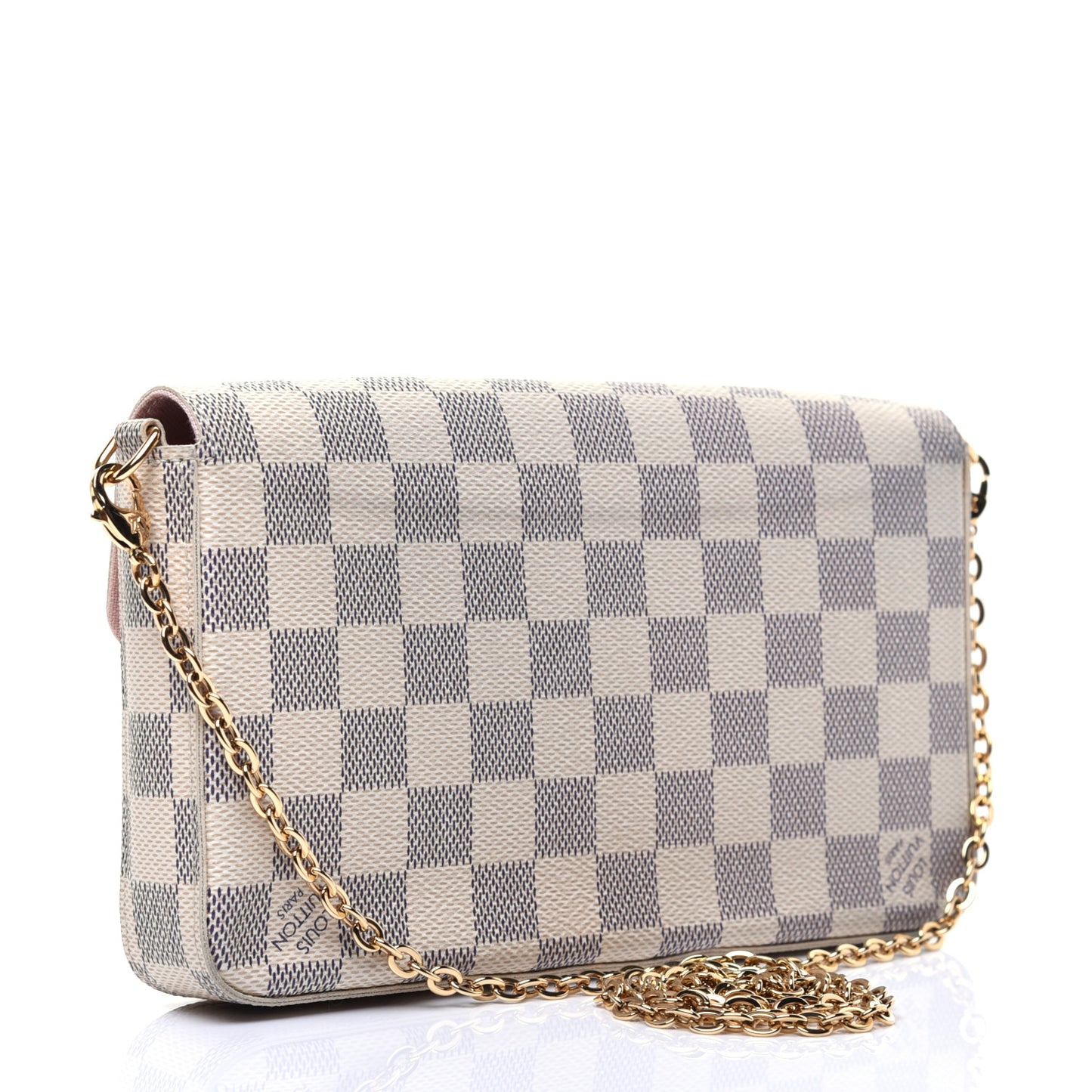 Damier Azur Pochette Felicie Chain Wallet Rose Ballerine
