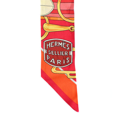Hermes Silk Tatersale Twilly Rouge Orange Jaune D'Or 4 of 4