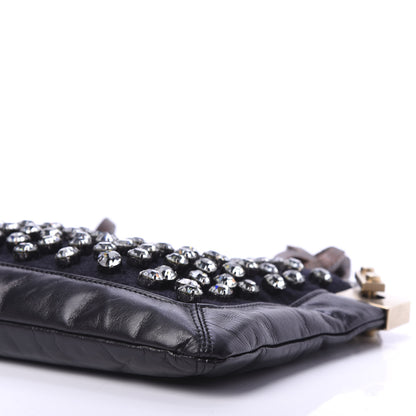 Lanvin Glazed Calfskin Felt Crystal Embellished Ketu Sac Chain Shoulder Bag Black 8 of 9