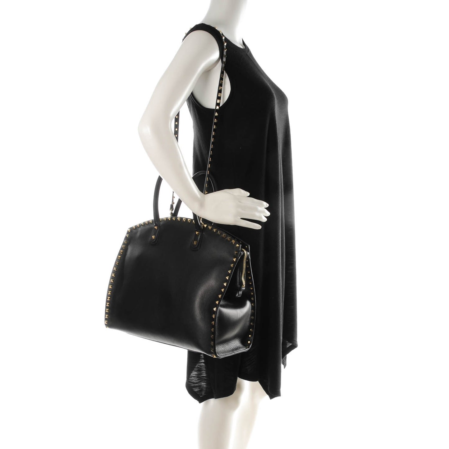 Vitello Rockstud Dome Shopper Black