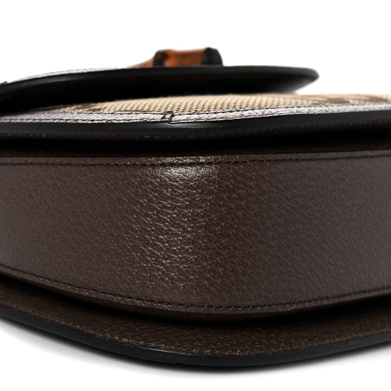 Gucci Monogram Jumbo GG Textured Dollar Calfskin Web Small Bamboo 1947 Top Handle Bag Camel Ebony New Acero 7 of 9