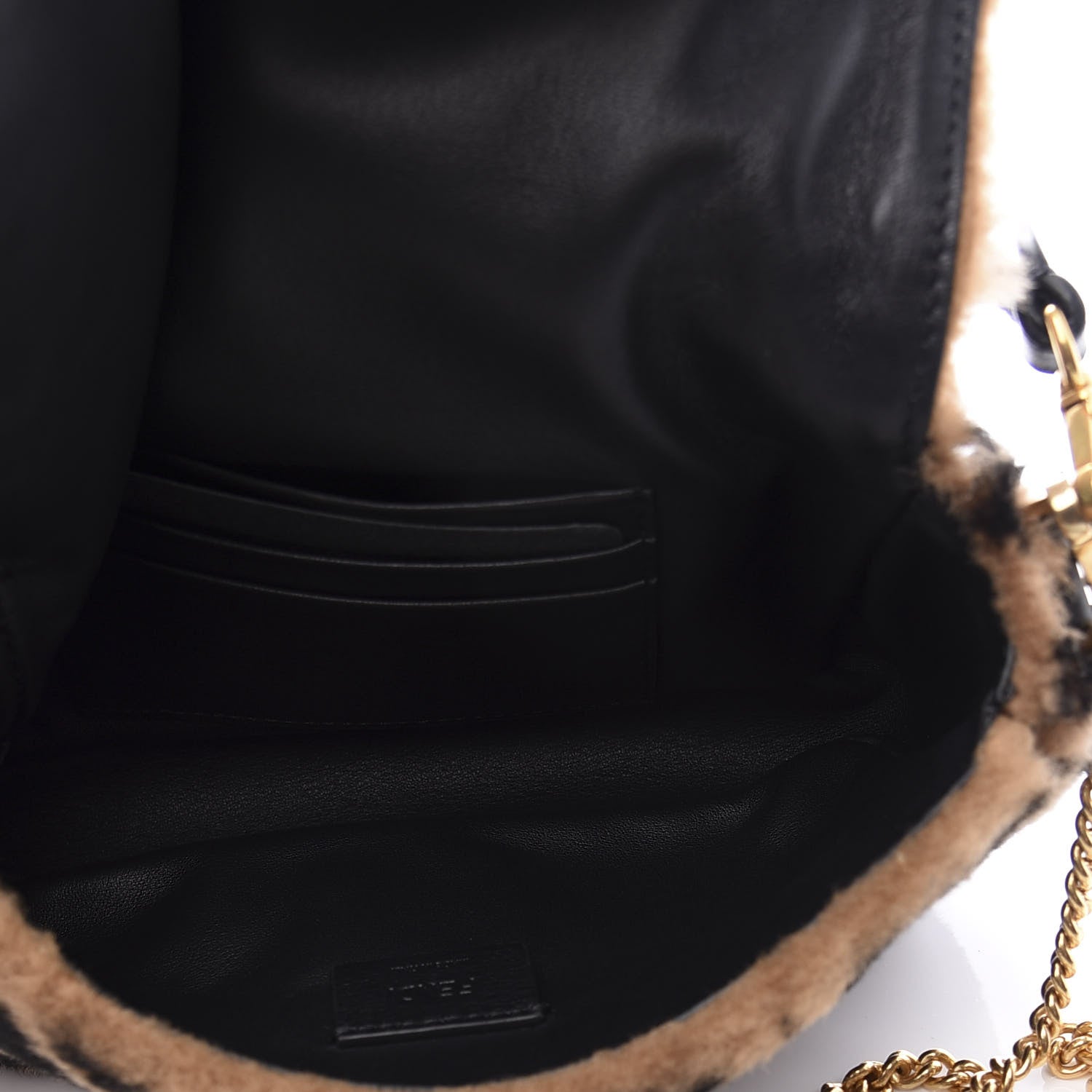 Fendi Shearling Vitello Dolce Macro FF 1974 Mini Baguette Tobacco Black 4 of 9