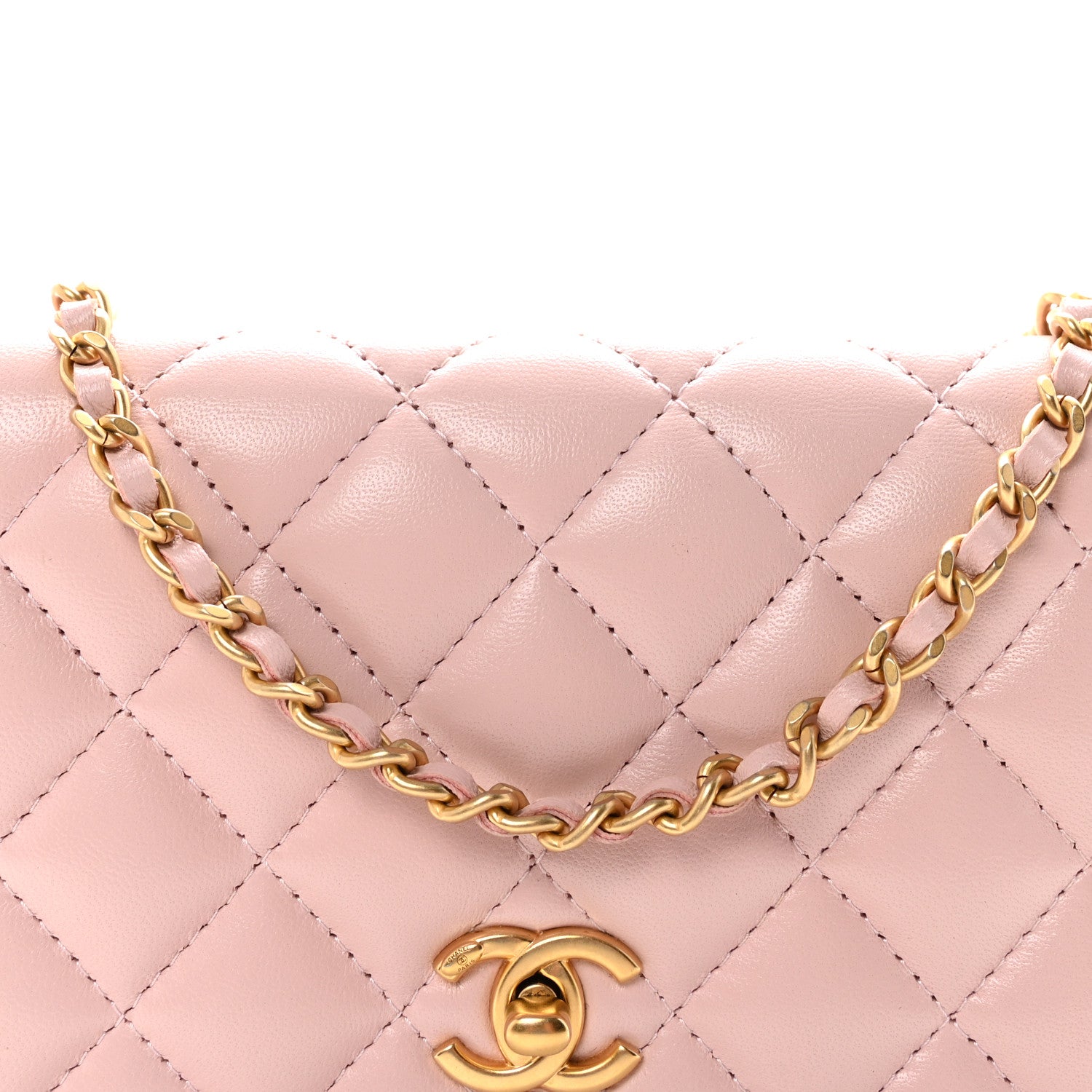 Chanel Lambskin Quilted CC Pearl Crush Wallet on Chain WOC Light