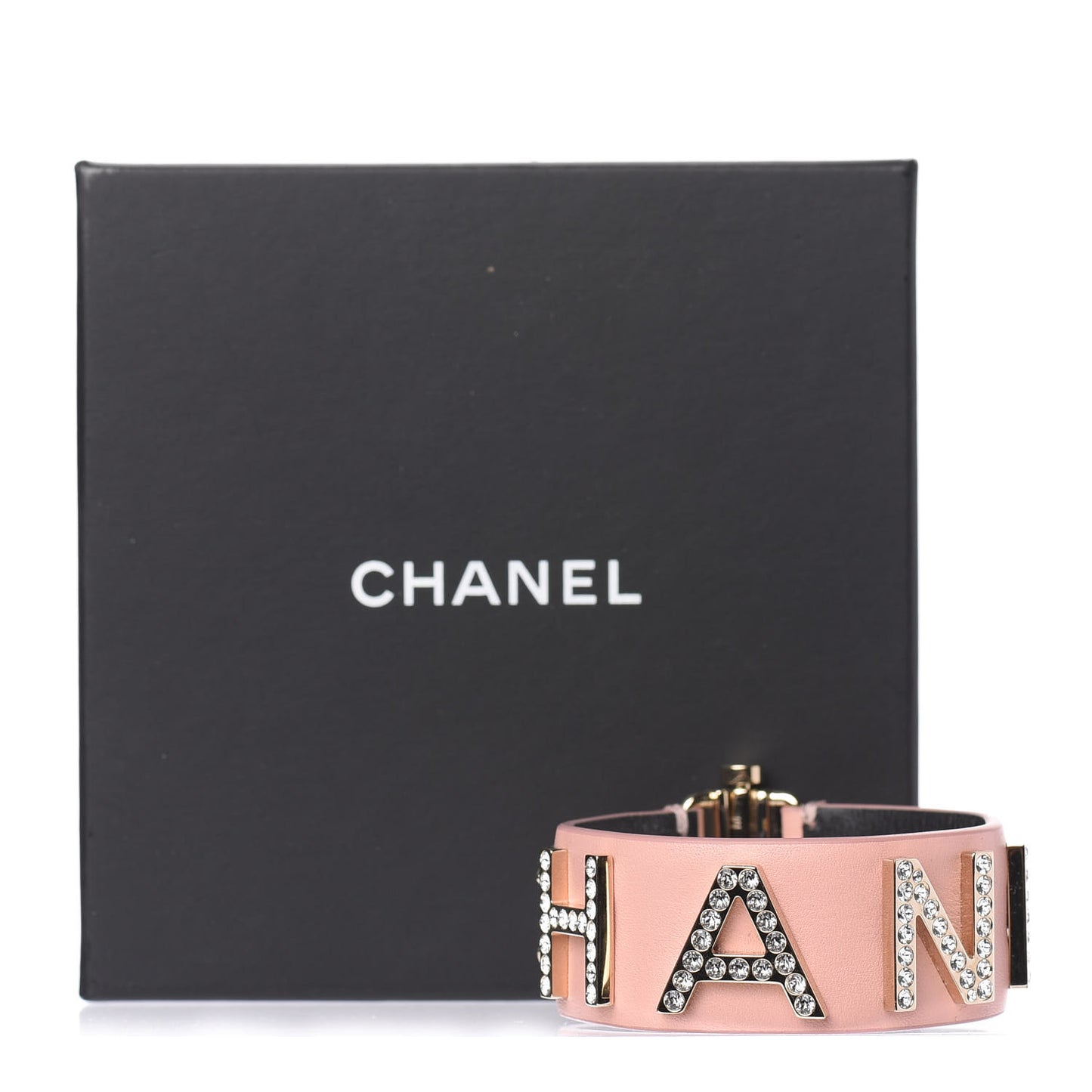 Calfskin Crystal Logo Cuff M Pink