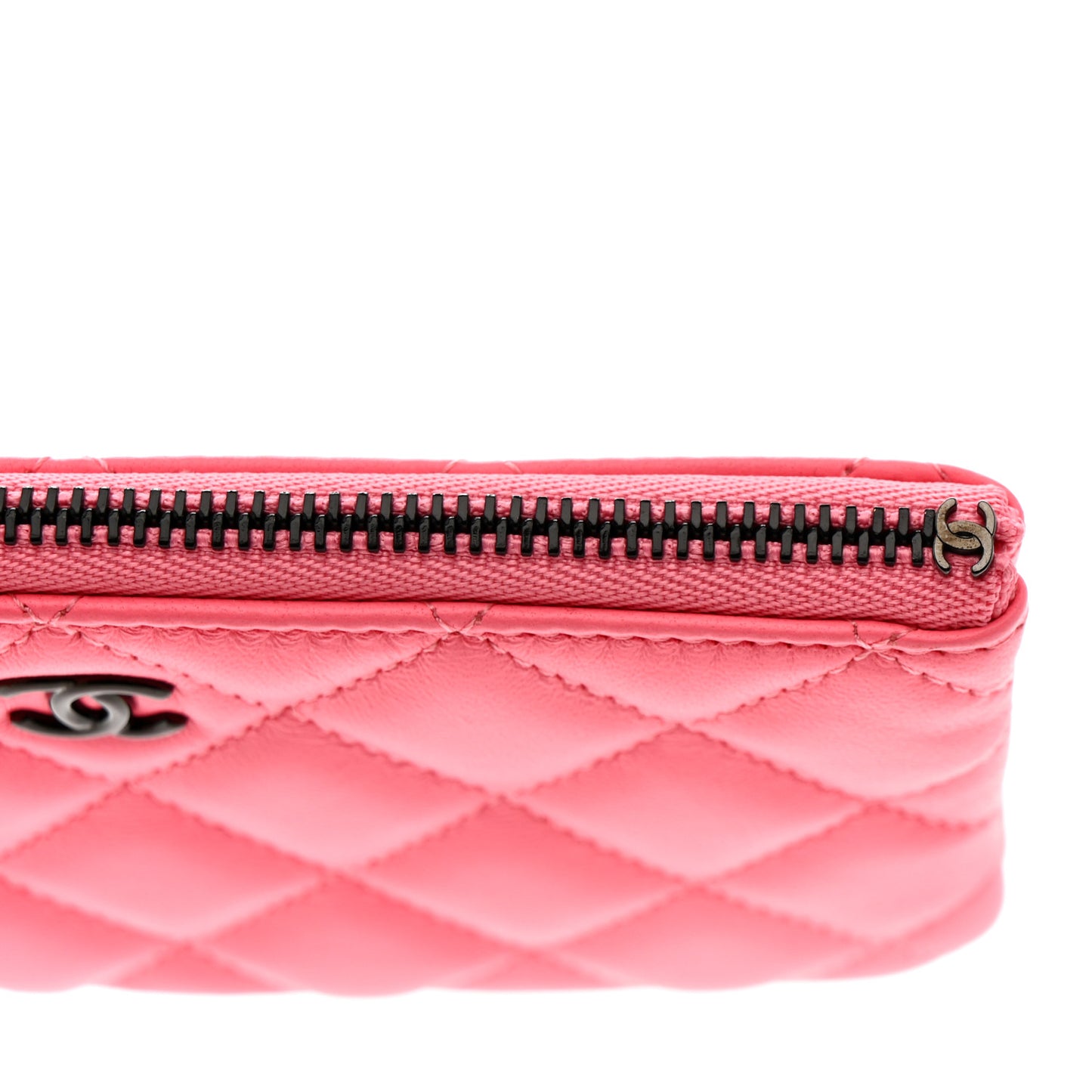 Lambskin Quilted Small Cosmetic Case Coral Pink