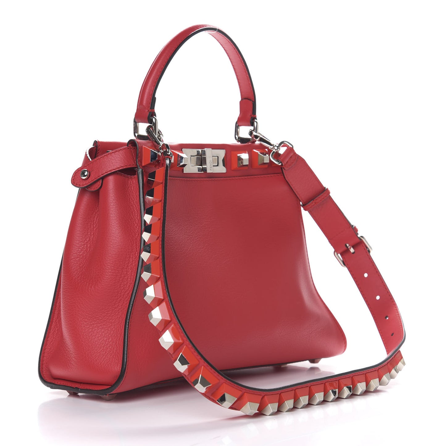 Vitello Seta Studded Medium Peekaboo Iconic Satchel Fiamma