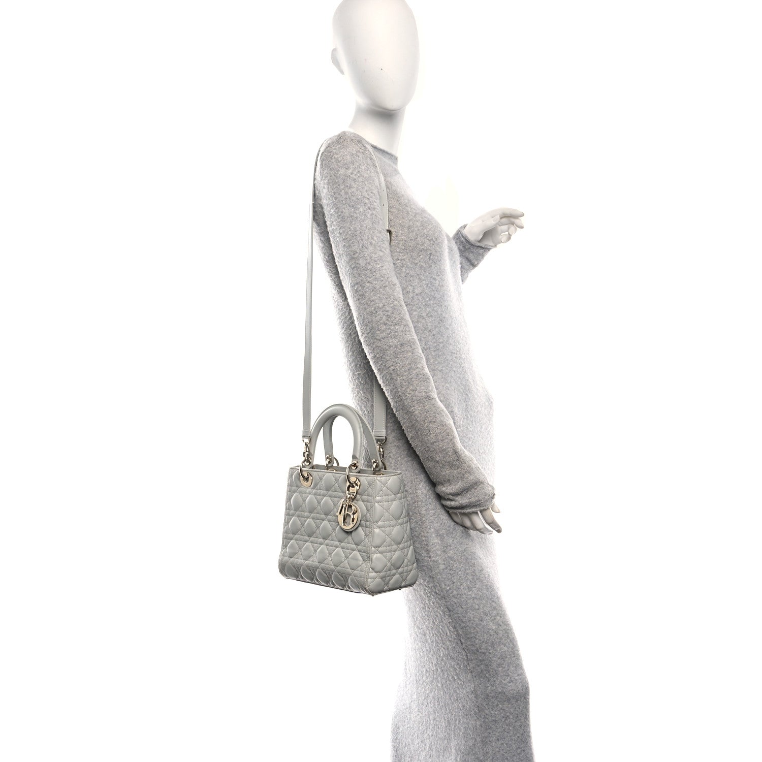 Christian Dior Lambskin Cannage Medium Lady Dior Grey 2 of 12