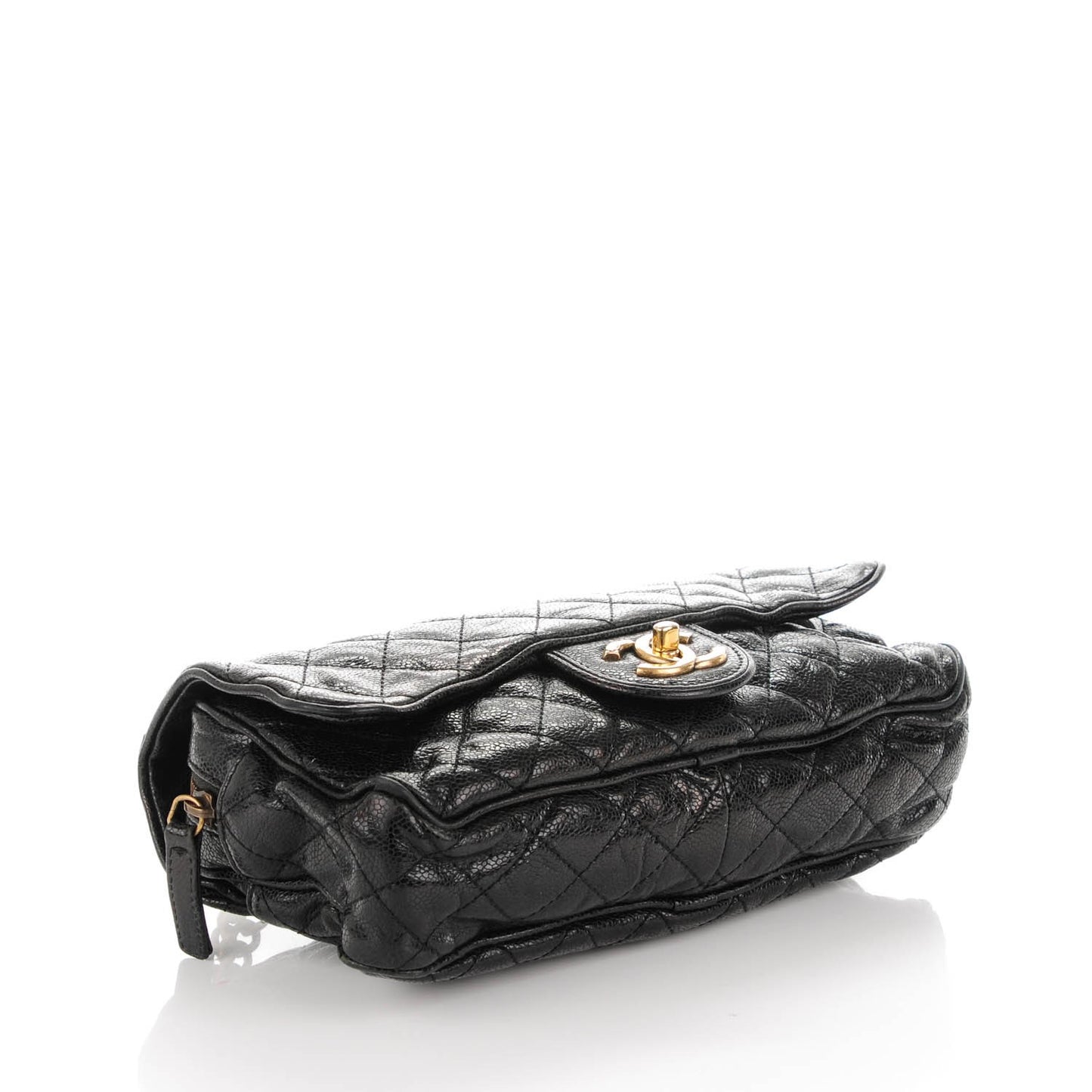 Crumpled Grained Calfskin Small Shiva Flap Black