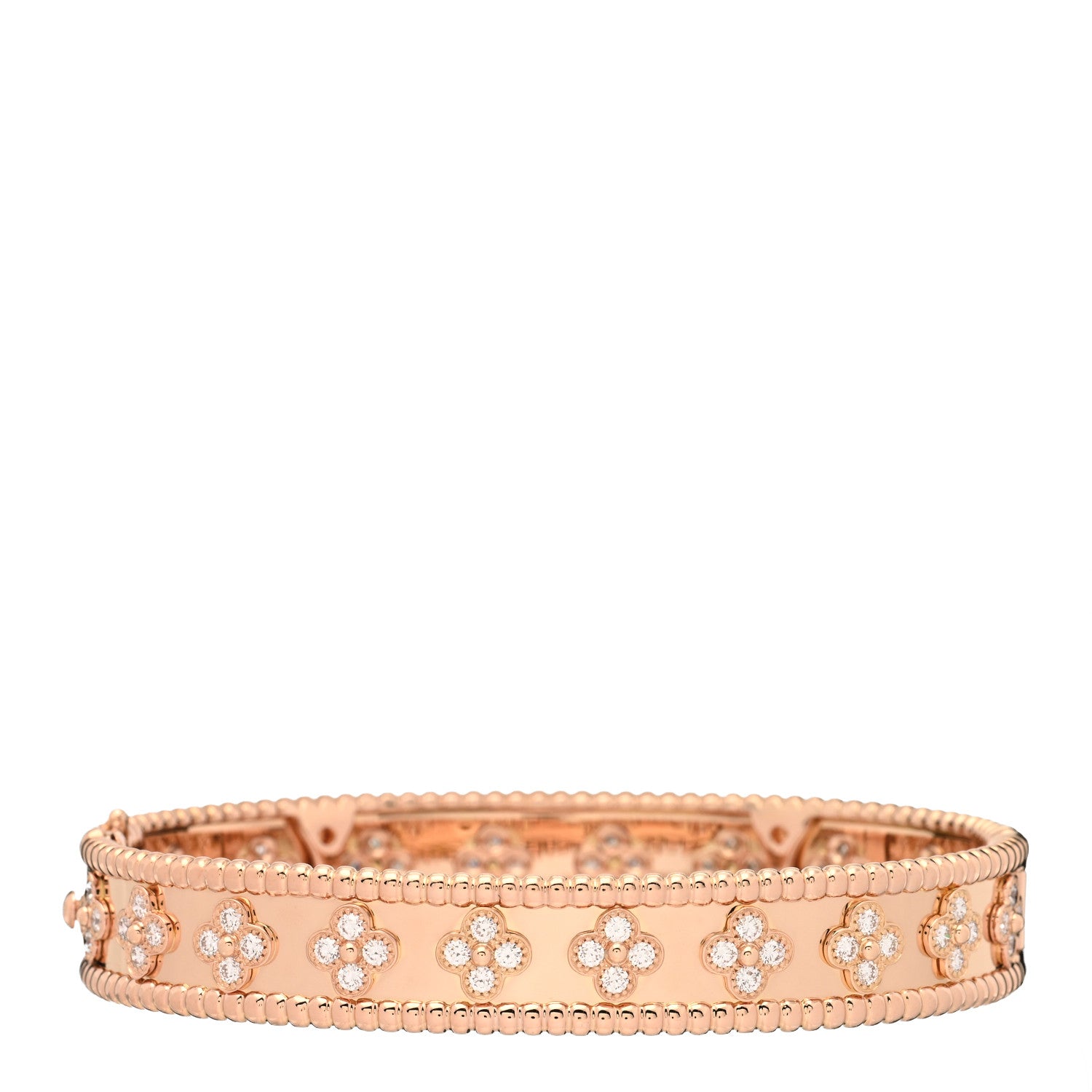 Van Cleef & Arpels 18K Rose Gold Diamond Perlee Clovers Bangle Bracelet L 3 of 5