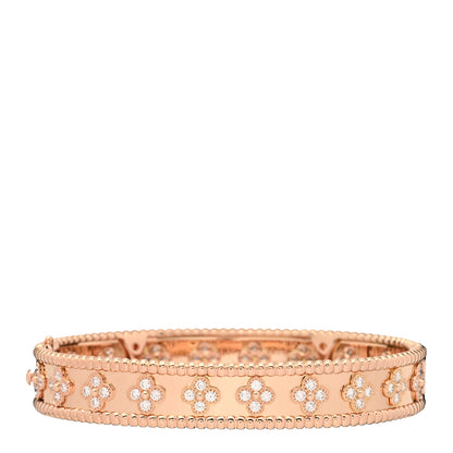 Van Cleef & Arpels 18K Rose Gold Diamond Perlee Clovers Bangle Bracelet L 3 of 5