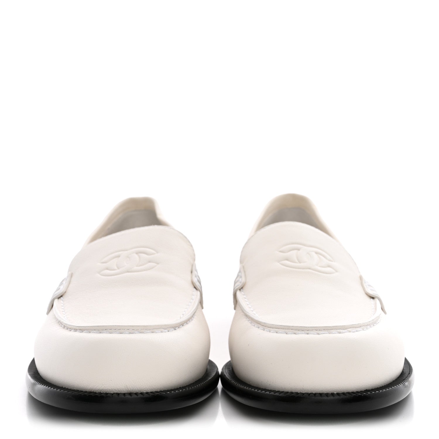 Chanel Lambskin CC Mocassin Loafers 38.5 White 3 of 10