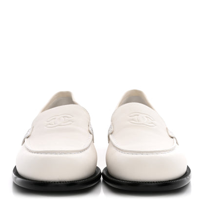 Chanel Lambskin CC Mocassin Loafers 38.5 White 3 of 10