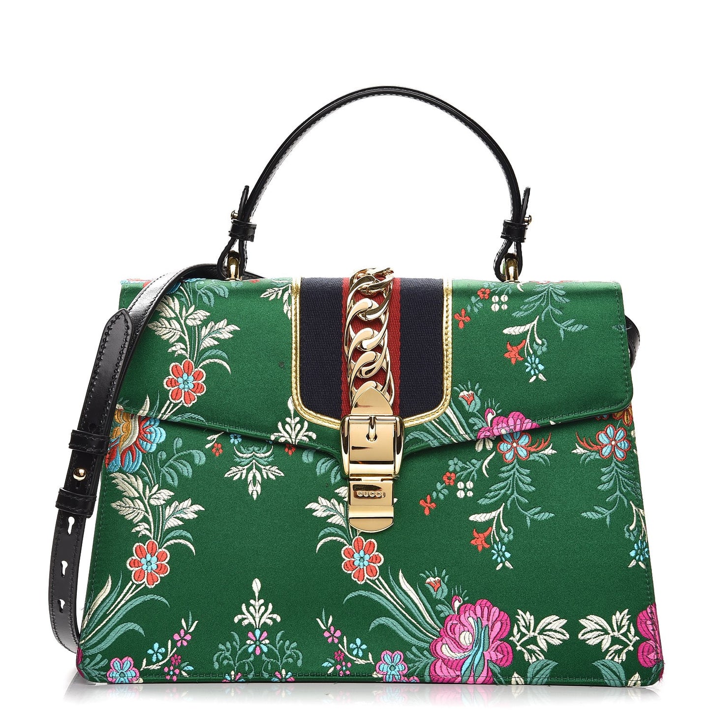 Jacquard Floral Medium Sylvie Top Handle Bag Green Multicolor Black