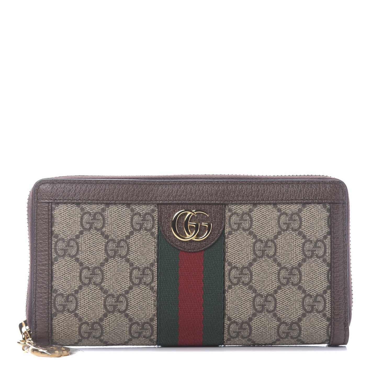 GG Supreme Monogram Web Ophidia Zip Around Wallet Brown