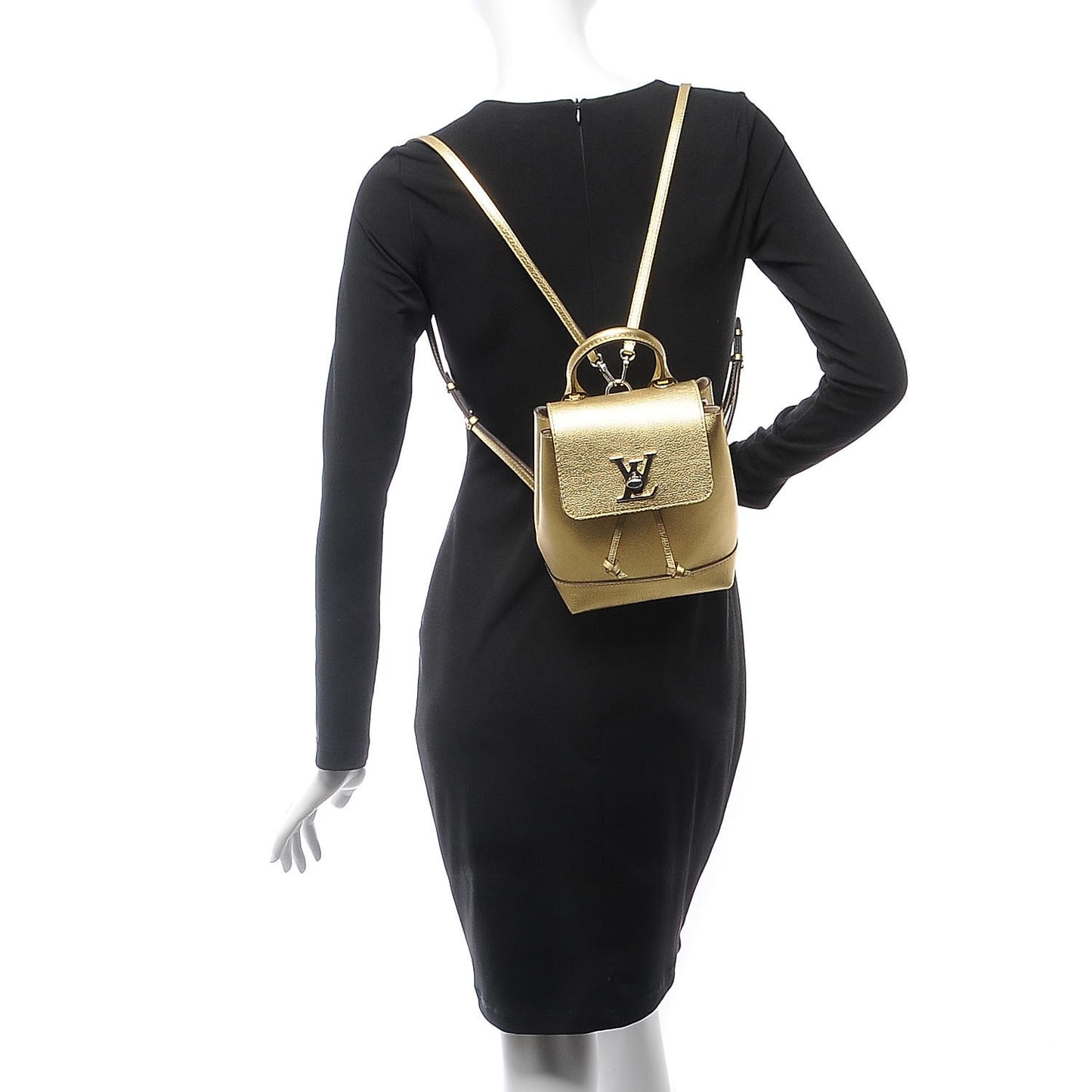 Metallic Calfskin Lockme Backpack Gold