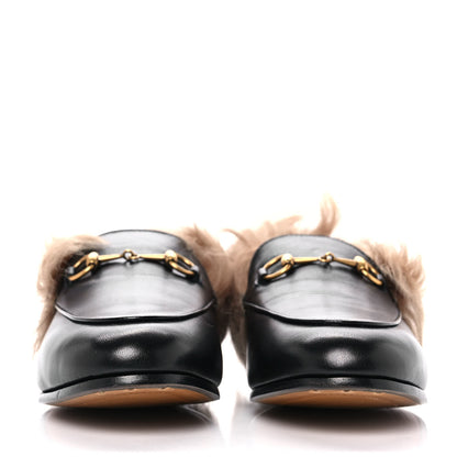 Gucci Malaga Kid Fur Womens Jordaan Loafers 38 Black Natural 2 of 8