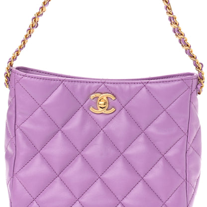 Chanel Lambskin Quilted Small Pick Me Up Hobo Purple 8 of 11