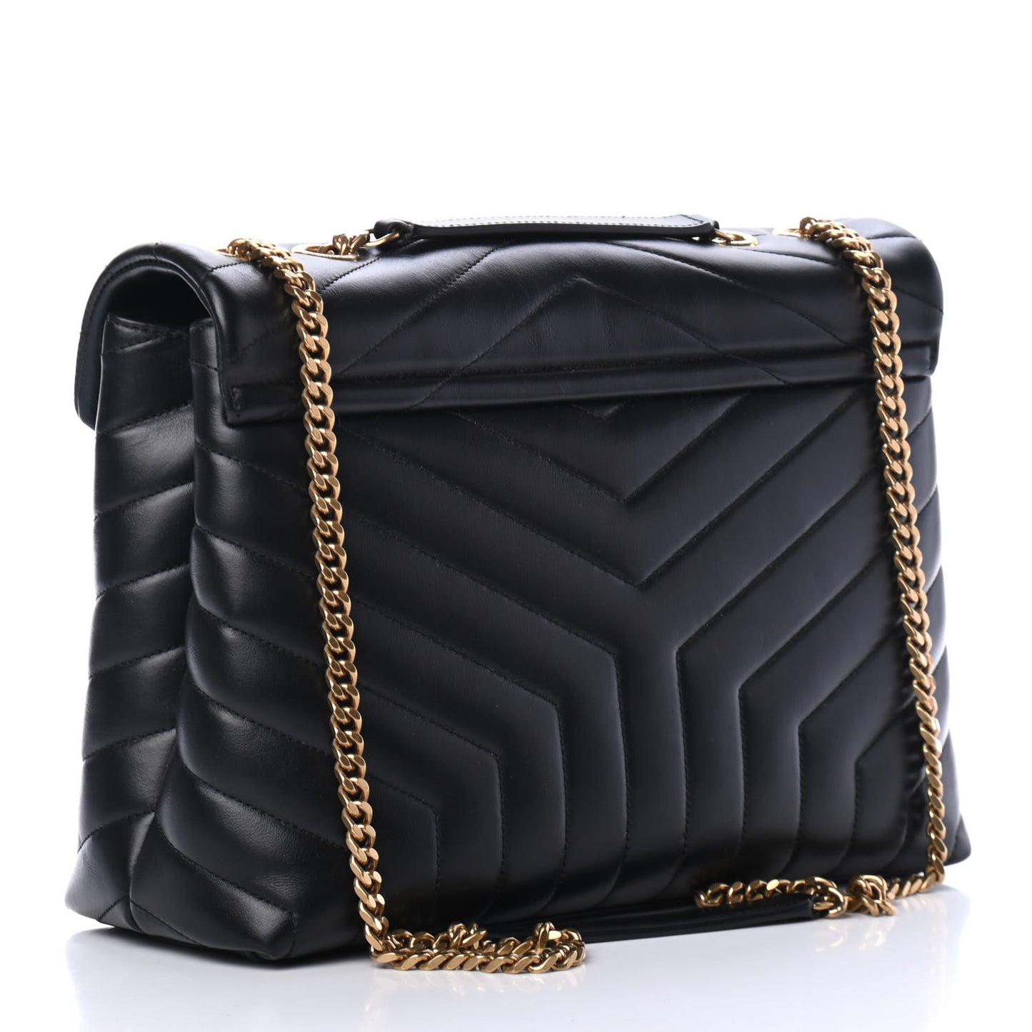 Calfskin Y Quilted Monogram Medium Loulou Chain Satchel Black