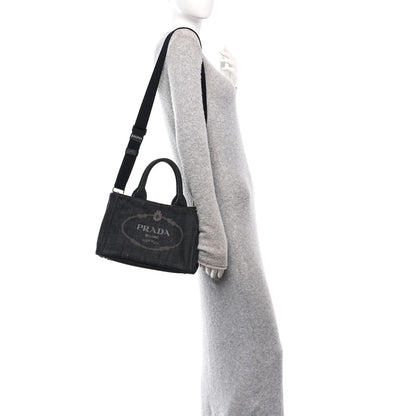 Prada Denim Small Logo Tote Black 2 of 9