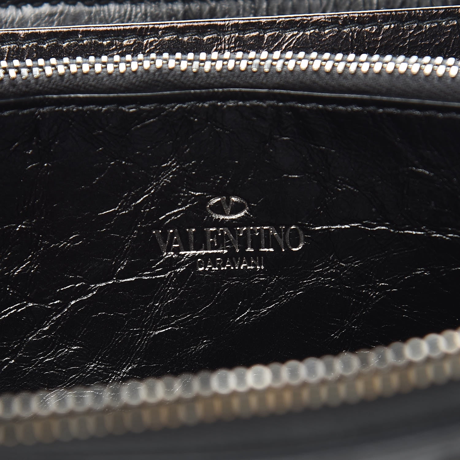 Valentino Garavani Craquele Calfskin Rockstud Zip Around Wallet Black 6 of 10