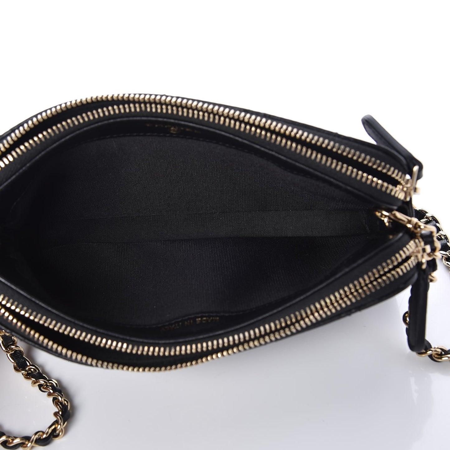 Metallic Lambskin Flat Quilted Clutch With Chain Black