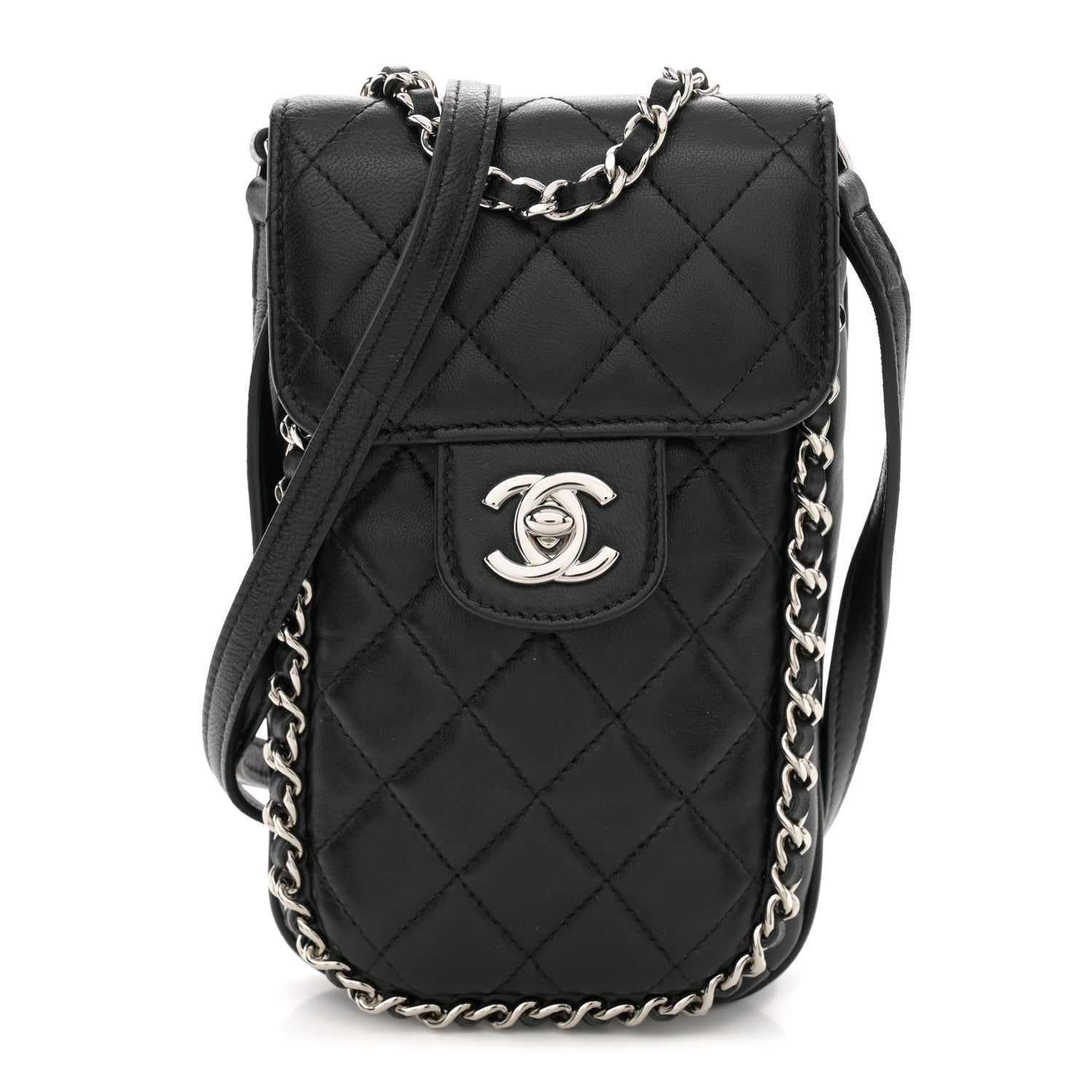 Chanel Lambskin Quilted Chain Around Flap Crossbody Black 1 of 12