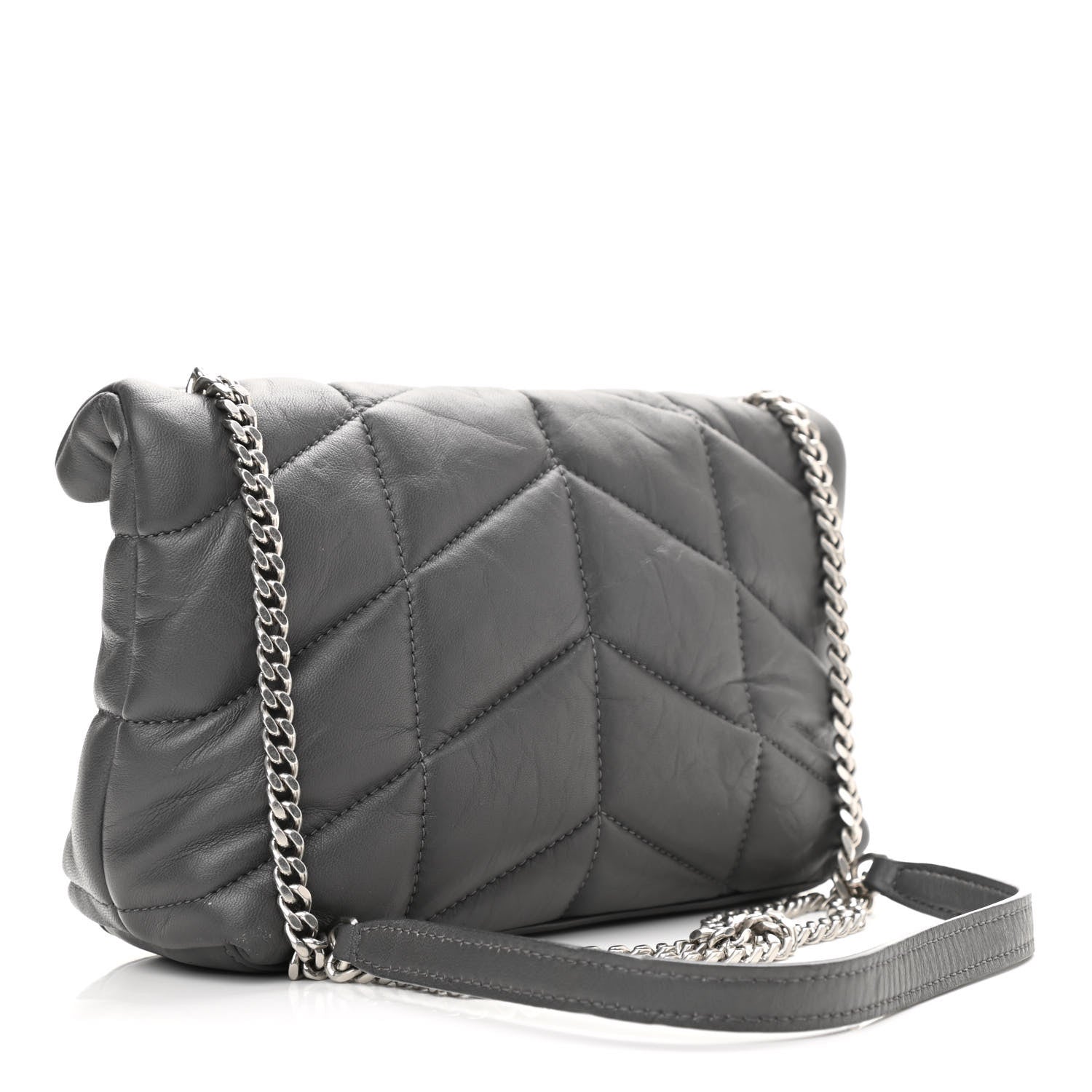 Saint Laurent Lambskin Quilted Toy Loulou Puffer Monogram Chain Satchel Storm 3 of 11