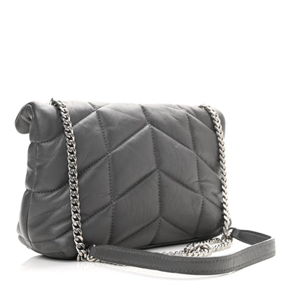 Saint Laurent Lambskin Quilted Toy Loulou Puffer Monogram Chain Satchel Storm 3 of 11