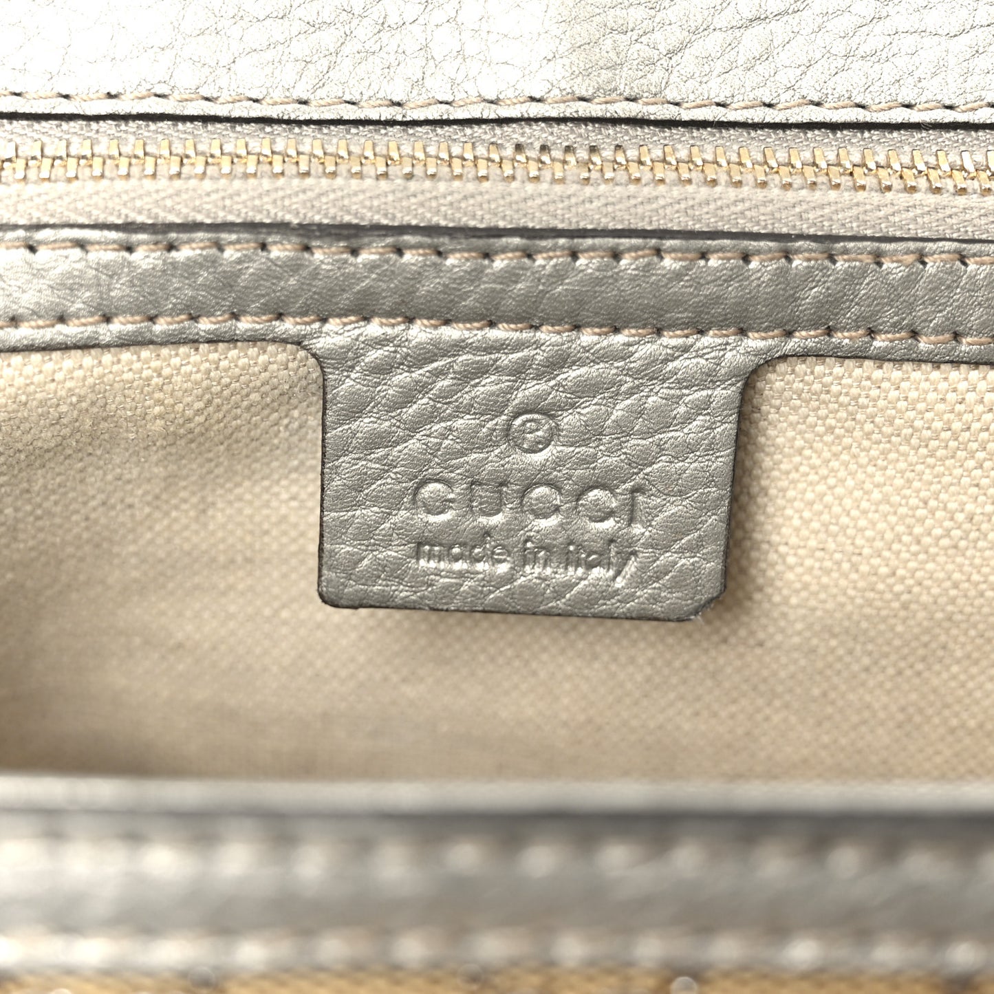 Monogram Metallic Calfskin Medium New Bamboo Top Handle Bag Silver Beige