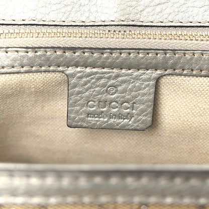 Gucci Monogram Metallic Calfskin Medium New Bamboo Top Handle Bag Silver Beige 6 of 11