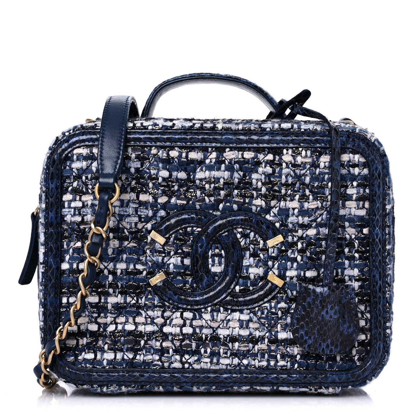 Tweed Snakeskin Quilted Medium CC Filigree Vanity Case Dark Navy