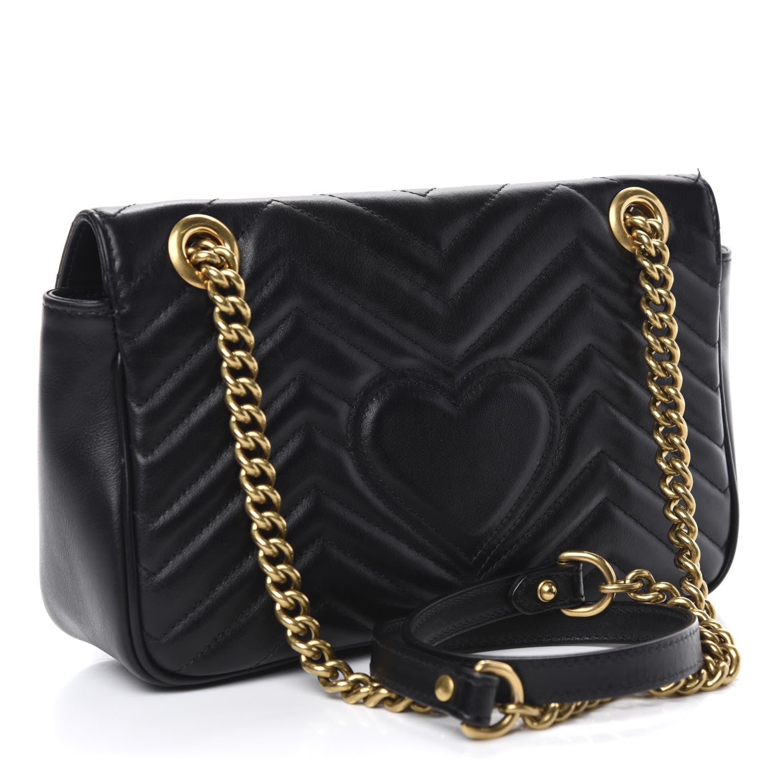 Gucci Calfskin Matelasse Small GG Marmont Shoulder Bag Black 2 of 9