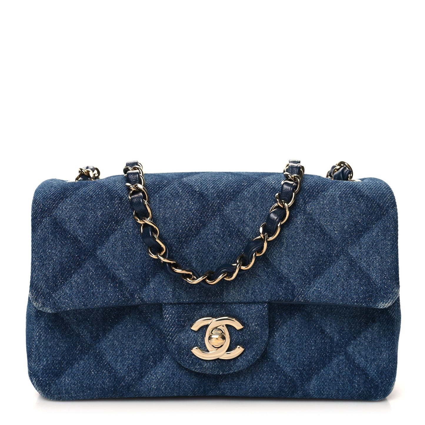 Printed Denim Quilted Mini Rectangular Flap Dark Blue