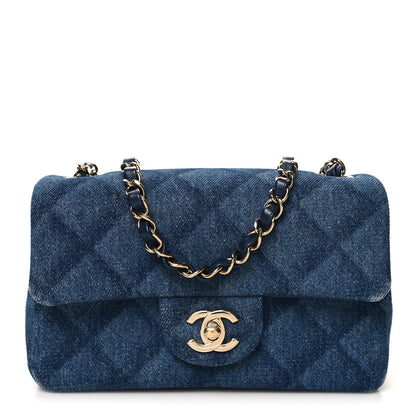 Chanel Printed Denim Quilted Mini Rectangular Flap Dark Blue 1 of 12