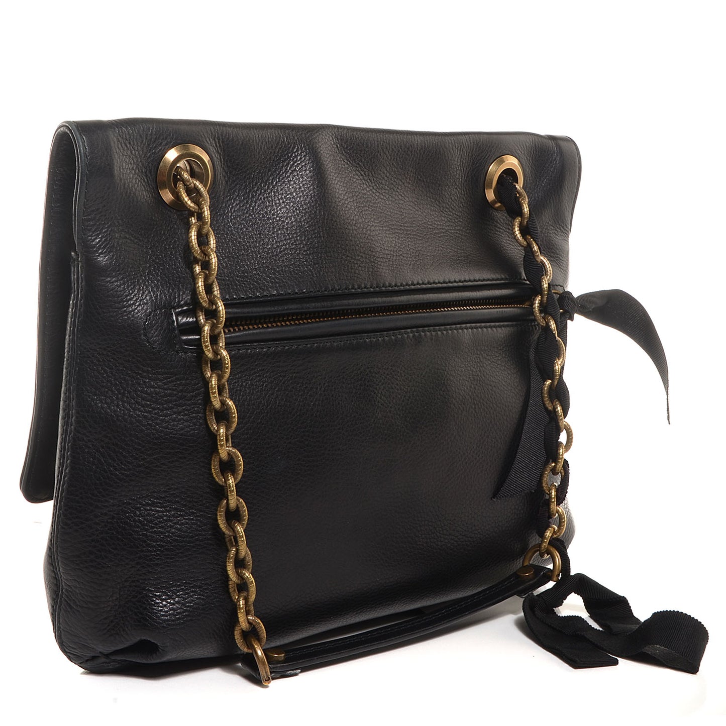 Leather Medium Happy Shoulder Bag Black