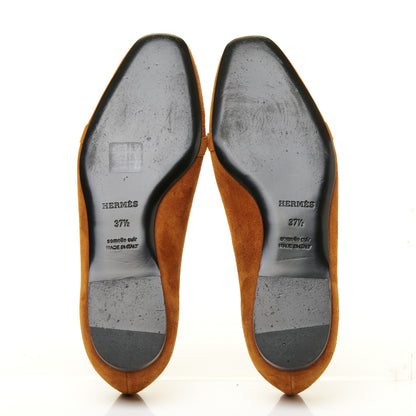 Hermes Suede Goatskin Bilbao Ballerina Flats 37.5 Marron Iroko 6 of 9