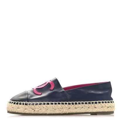 Chanel Lambskin CC Espadrilles 38 Navy Fuchsia Black 1 of 10