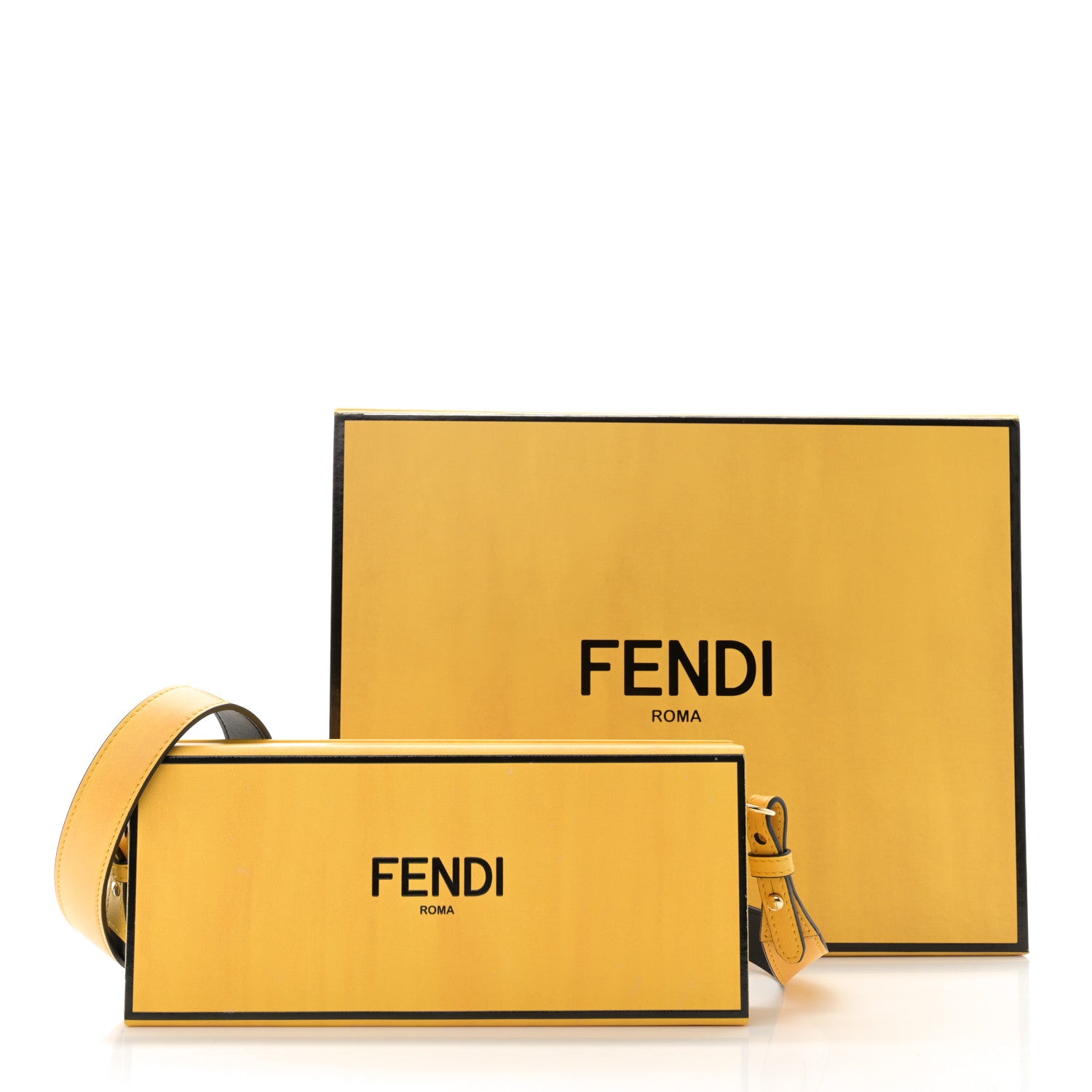 Fendi Vitello Fluffy Logo Horizontal Box Crossbody Bag Yellow Box Black 14 of 14