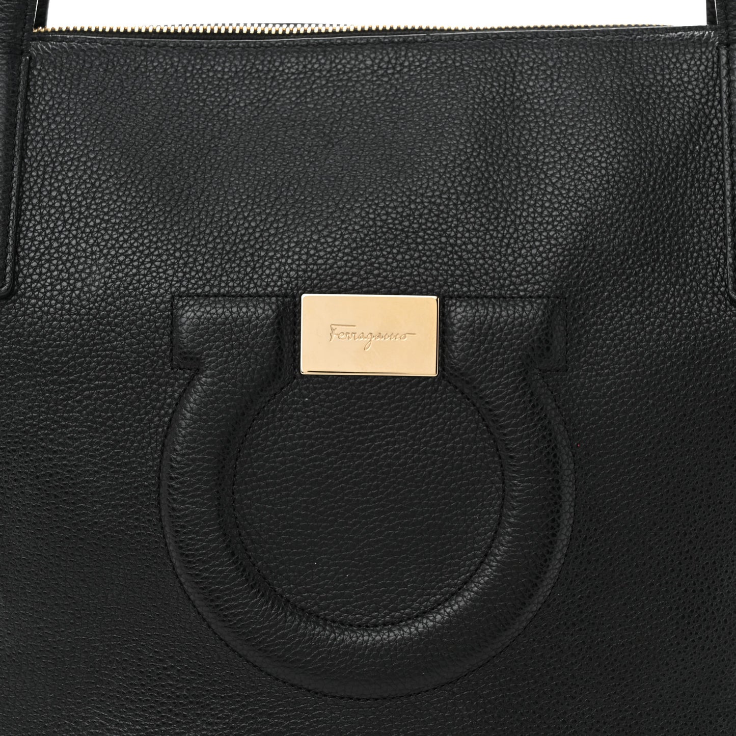 Grainy Calfskin Medium Gancini Tote Black