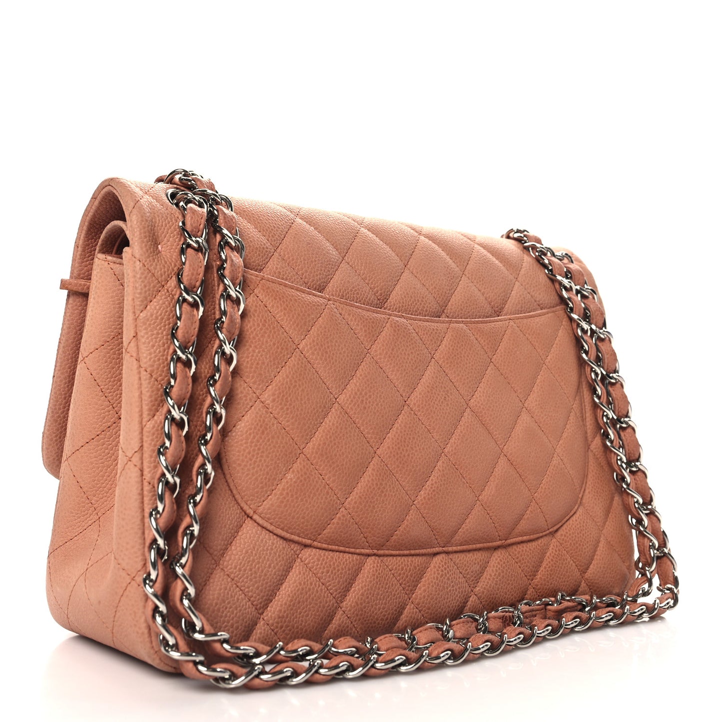 Iridescent Caviar Quilted Jumbo Double Flap Dark Beige