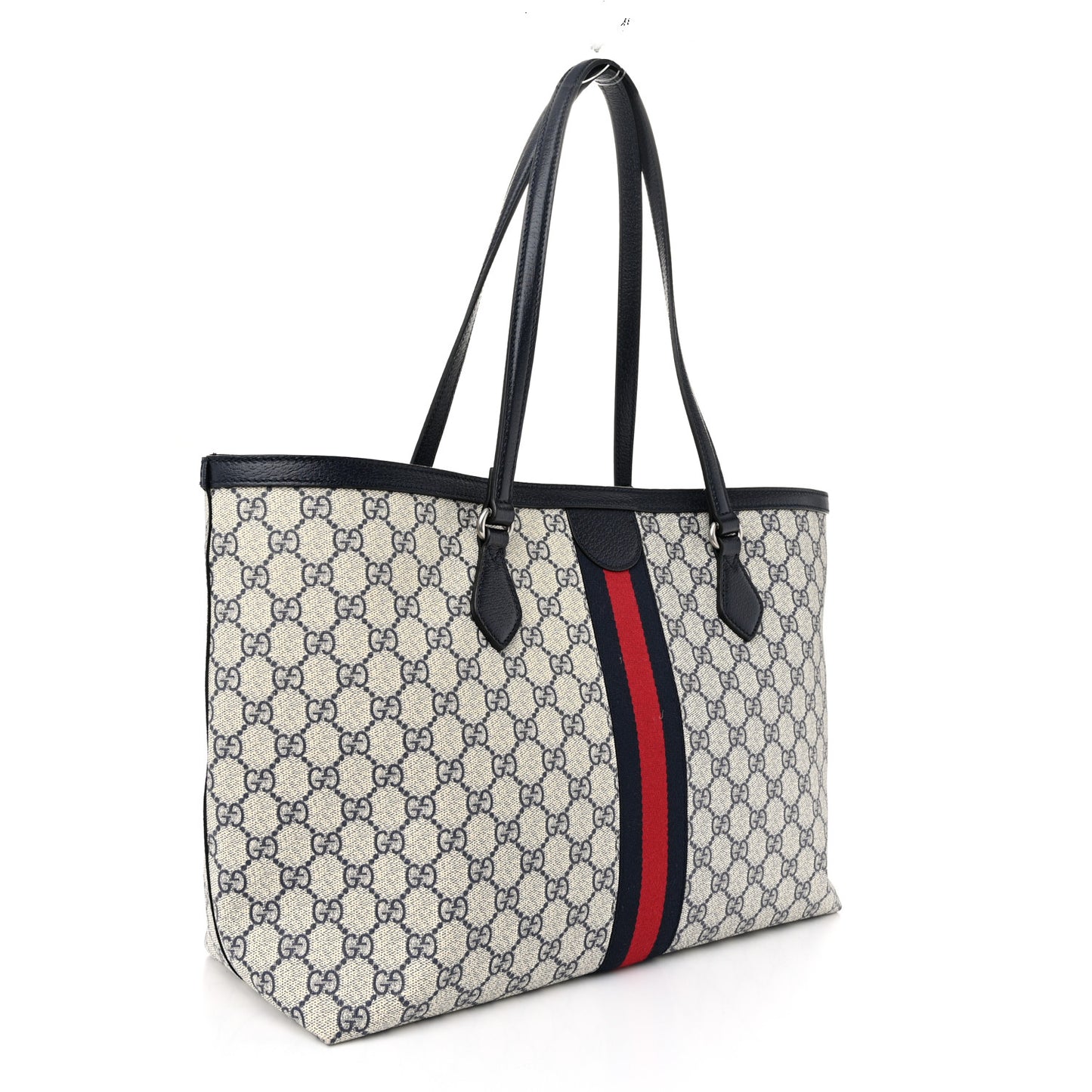 GG Supreme Monogram Textured Calfskin Web Medium Ophidia Shopping Tote Beige Blue