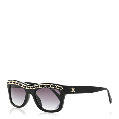 Chanel Acetate Calfskin Chain Rectangle Sunglasses 71626A Black 1 of 8